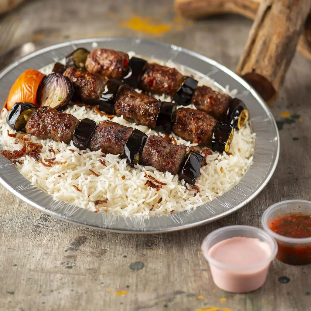 كباب باذنجان مع أرز